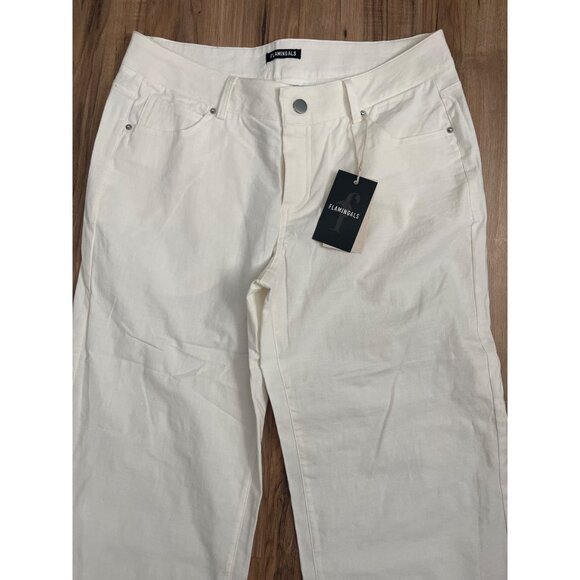 NEW Flamingals Wide Leg Womens Ivory Pants 32" Lightweight Denim Flap Pockets - Picture 3 of 11
